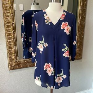 Verse Navy Floral V-Neck Blouse